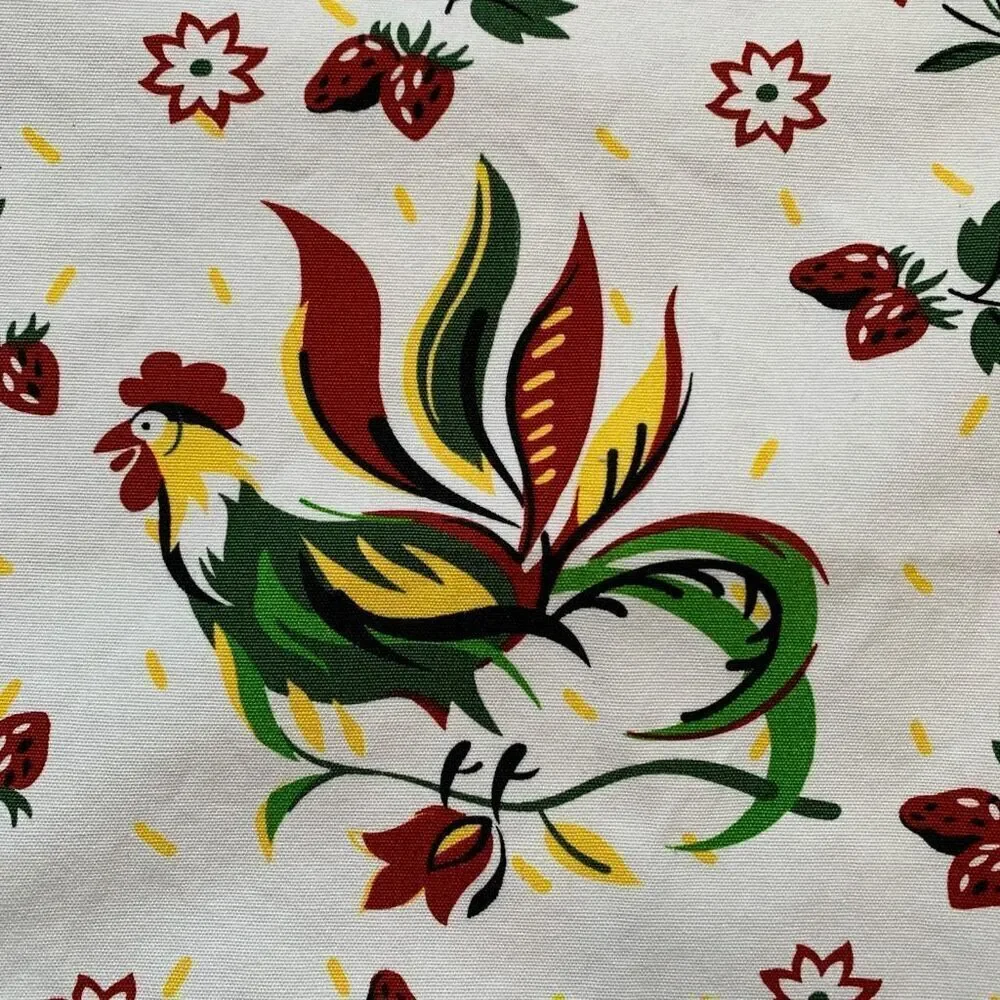 Vintage Placemats White Red Folk Art Rooster Strawberry Floral Print Cottage